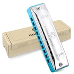 Conjurer Blues Harmonica key of C - 10 Holes Mouth Organ for Kids& Beginner, Blues Harp Children& Adults Diatonic Harmonica C, 1002C Silver Skyblau