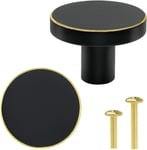 Lot de 4 Boutons en Laiton Massif pour Porte D'armoire-Poignées Noires de Tiroir-Boutons Ronds de Meubles avec Vis pour Placards de Cuisine,Commodes,Armoires,28 x 20 mm