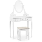 Uniprodo - Coiffeuse avec miroir ovale et tabouret 5 tiroirs Blanc Meuble coiffeuse