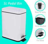 Rectangular 5L White Slim Pedal Bin Kitchen Rubbish Waste Bin With Inner Bucket