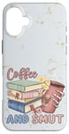 Coque pour iPhone 16 Plus Funny Coffee and Smut Bookworm Librarian Skeleton Retro Cute