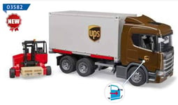 BRUDER, SCANIA Super 560R 6x4 UPS truck with forklift, 1/16, BRU3582