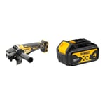 DEWALT Meuleuse XR 18V Brushless 125mm - Interrupteur à Palette & Clé de Service Inclus, DCG406N-XJ & Batterie XR 18V 4 Ah Li-Ion - DCB182-XJ