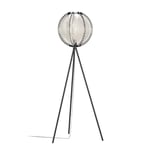 Eglo Lampadaire trépied Waverton, luminaire intérieur sur pied en bois noir et textile beige, lampe de salon tripode, douille E27