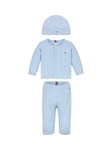 Tommy Hilfiger Baby Cable Knit Hat, Cardigan & Joggers Set, Breezy Blue