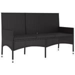 Banc de jardin meuble de patio d exterieur terrasse a 3 places avec coussins 140 x 51 x 85 cm noir resine tressee