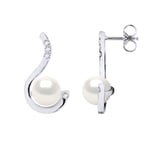 Ateliers Saint Germain Womens Earrings Prestige - Diamonds 0,08 Cts - Quality HSI - White Gold - Real Cultured Freshwater Pearls Round 7-8 mm - One Size