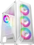 Boitier PC Gamer Ruby-ARGB Moyenne Tour ATX,mATX,ITX-Façade Mesh-Paroi Latérale en Verre Acrylique-4 Ventilateurs 3 Pins 5 Volts LED RGB Adressable 120 mm-MB Sync-Blanc