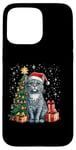 Coque pour iPhone 15 Pro Max Chat de Noël avec bonnet de Noël - Chat bleu russe