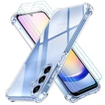 ivoler 4 en 1 Coque pour Samsung Galaxy A25 5G avec 3 Pièces Verre Trempé, Ultra Transparent Étui de Protection en Silicone Antichoc, Souple TPU Anti-Rayures Bumper Housse