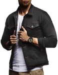 Leif Nelson LN9500 Veste en jean pour hommes stretch basique avec col montant veste mi-saison à capuche veste de survêtement veste décontractée veste Noir L