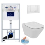 Villeroy & Boch Pack WC Bâti-support + WC sans bride Ideal Standard Tonic II, Finitio IdealPlus + Abattant softclose + Plaque blanch