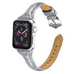 Apple Watch Series 5 44 mm klockarmband i äkta läder - Silver