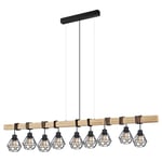 Eglo Pendant Lighting Townshend 5, 9 Light Vintage Hanging lamp in Industrial Design, Retro Ceiling Light Made of Black Metal and Natural Wood, FSC Certified, E27