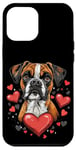 Coque pour iPhone 12 Pro Max Coeurs d'amour de la Saint-Valentin pour chien Boxer