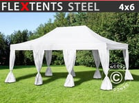 Quick-up telt FleXtents Steel 4x6m Hvit, inkl. dekorative gardiner