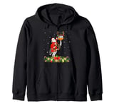 Xmas Decor Lights Funny Santa Riding Emu Bird Christmas Zip Hoodie