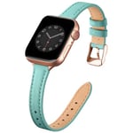 SUNFWR Compatible avec Le Bracelet Apple Watch 41mm 40mm 38mm,Fin Cuir Véritable Femme Bracelet Remplacement,pour iwatch Series 7/6/5/4/3/2/1,SE(38mm 40mm 41mm,Bleu Tiffany&Or Rose)