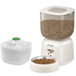 Distributeur Croquettes Chat Automatique et Fontaine à Eau Chat Combo, Autonomie de la Batterie jusqu'à 180 Jours, Enregistrement Vocal 10S, 3L Gamelle Chat Automatique et 2L Fontaine