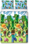 Minecraft Scene Double Duvet Cover Reversible Bedding Set Creeper Alex Steve