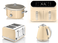 SWAN Retro Cream Kettle Toaster Dual Basket Air Fryer & Slow Cooker Matching Set