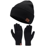 Bequemer Laden Hommes Femmes Hiver Chaud Bonnet Gants Tactiles Tricoter Ensemble avec Doublure Polaire Cadeaux Noel Femme Homme