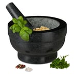 Relaxdays - Mortier en granit avec pilon, robuste, pour épices, herbes, mortier en pierre polie, 5,6 kg, cm, 1l, noir