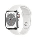 Apple Watch Series 8 Gps + Cellular 41mm Caja De Acero Inoxidable Plata Con Correa Deportiva Blanca