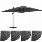 Parasol déporté 3x4m et 4 dalles lestées aluminium gris anthracite  Oviala