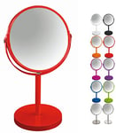 Spirella Miroir de maquillage à poser Miroir de beauté Miroir cosmétiques double face Miroir de courtoisie pivotant „Sydney“ grossissement x2 – Rouge