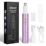 URAQT Ear and Nose Hair Trimmer for Men and Women, Professional Painless Nose Hair Clipper, 2 in 1 USB Rechargeable Eyebrow Ear Nose Trimmer, Waterproof Dual Edge Blades Easy Cleansing, Purple