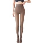 Fleecefodrade tights, vintertights för kvinnor termiska elastiska högmidjade falska genomskinliga vinterleggings för kvinnor (M, 80 g) light brown M