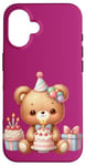 Coque pour iPhone 16 Birthday Wishes Ours en peluche marron pour fille ou garçon