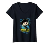 Womens Bruce Lee The Little Dragon Cartoon Portrait V-Neck T-Shirt