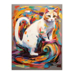 Armchair Cat Portrait Painting Colourful White Extra Large XL Wall Art Poster Print