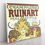 Champagne Ruinart Vol.1 by Alphonse Mucha Vintage Canvas Wall Art Print Ready to Hang, Framed Picture for Living Room Bedroom Home Office Décor, 35x35 cm (14x14 Inch)