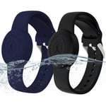 2-pack IPX8 vattentät AirTag-band för barn, fodral, säkerhetsjusterbart armband för barn Air Tag (svart, marinblå)