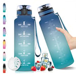 Vikaster Bouteille d'eau, Gourde de sport en Tritan 1,5 litre BPA free, 1500ml avec Filtre et Marqueur de Temps, enfants, sport