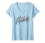 Womens Manchester City United Kingdom UK Flag Travel Minimalist V-Neck T-Shirt