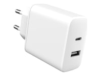 Estuff Infinite - Strømadapter - 100% Recycled Plastic, Eu Plug - 32 Watt - 3 A - Apple Fast Charge, Pd 3.0, Qc 3.0 - 2 Utgangskontakter (Usb-Type A, 24 Pin Usb-C) - Hvit