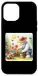 Coque pour iPhone 15 Plus Ice Bear Gardening In A Flower Bed Chapeau de paille Motif papillons