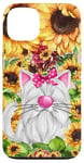 Coque pour iPhone 13 White Kitten Graphic For Sunflower Lover And Pink Cat Mom