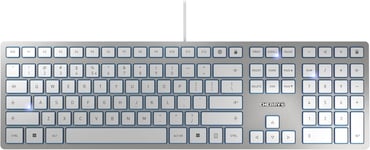 KC 6000 SLIM, clavier au design ultra-plat, layout US International (QWERTY), filaire (connexion USB-A), silencieux, durable, marquage des touches, argent