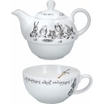 V&A Alice in Wonderland Teapot and Cup Set For 1 in Gift Box, Fine China Tea Set, White, 250 ml