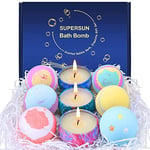 SUPERSUN 6 Bath Bombs Gift Set: 3 Scented Candles Sets, Perfect for Bubble and SPA, Best Gifts Ideas for Women Christmas Birthday Girls Her Valentines Day Mum Mothers Teenage Friends