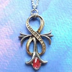 Ankh of Immortal Infinity Gothic Red Silver Gold Tone Pendant Necklace Briar