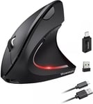 2.4G sans Fil Verticale Ergonomique Souris Optique Verticale Ergonomique Souris Optique sans Fil pour Windows et Mac OS, USB, 800/1200/1600 DPI, 5 Boutons