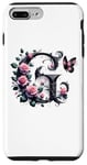 Coque pour iPhone 7 Plus/8 Plus Letter G Initial Floral Monogram Rose Pink Flower Butterfly