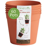 Clever Pots 60x Mini Pot de Fleur Interieur Dépotage Facile, Pots de Fleurs Plastique pour Fleurs, Plantes & Semis, Pot Plante Intérieur et Extérieur avec Drainage pour des Racines Saines- Terracotta