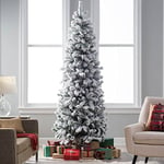 BAKAJI Super Thick Snowy Christmas Tree with Cross Base in Folding Iron Very High Quality Realistic Effect with Snow, Branches with Umbrella Opening (210 cm)